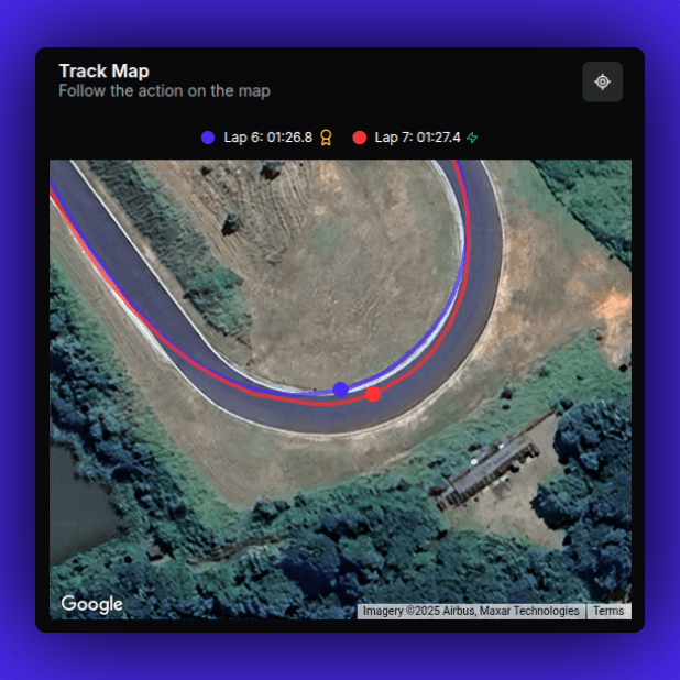 Map overlay comparing racing lines